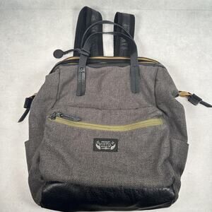 Pistil Herringbone Backpack Gray Black Faux Leather Trim Daypack Bag Laptop